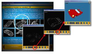 《圖二　由Vecta 3D的試用版中即可瞭解其於3D 模型輸入後，可以轉換成「點架構」，「線架構」，「面架構」，依據需要輸出成SWF檔案》