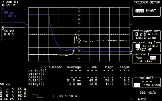 《圖五　同步開關 IRFR3711 加 IRFR3704 的 VDS 及 VGS 》