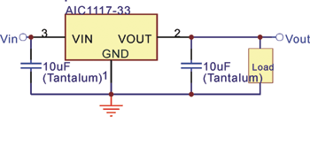 《图三 使用10μF陶瓷电容之AIC1117应用电路》