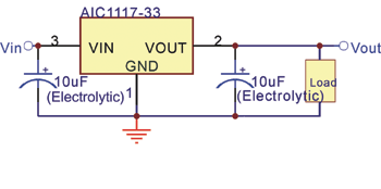 《圖四  使用10μF電解電容之AIC1117應用電路》