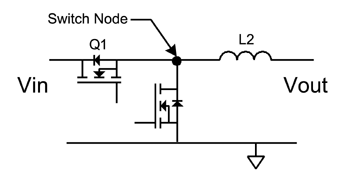 《圖二　同步降壓轉換器內的三個切換節點》