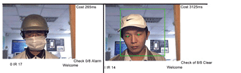 《圖三　左圖：臉被遮蔽的Alarm狀態，右圖：臉沒有被遮蔽的正常（Clear）狀態》