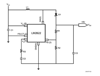 《圖三　利用LM2622提供＋9.0伏特的直流電電壓》