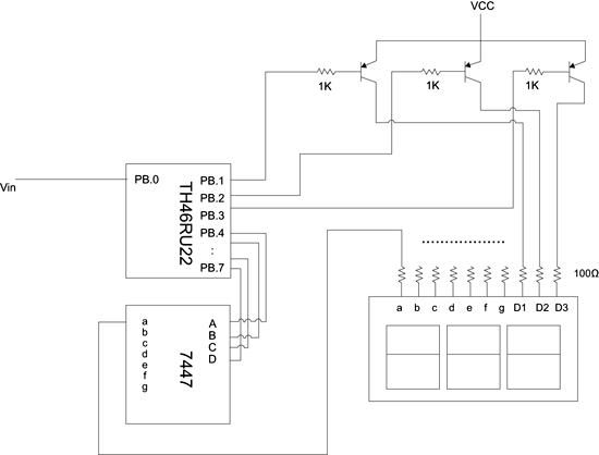 《圖六　AD轉換及七段顯示器之電路》