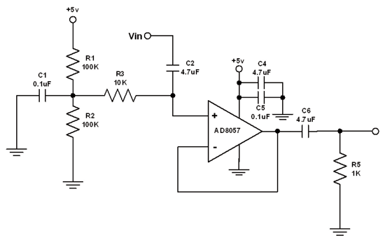 《圖三  交流耦合（AC coupled）時脈緩衝（單一增益）》