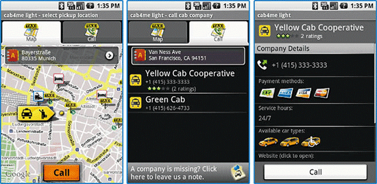 《圖六　以Android平台架構為基礎的cab4me計程車定位招呼應用軟體 》