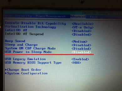 圖五 : 　SUT with default BIOS settings (The setting of USB Power in Sleep Mode is Disabled)