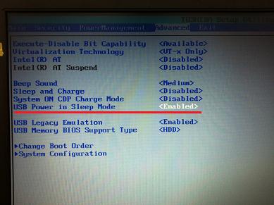 圖六 : 　Change the setting of USB Power in Sleep Mode to Enabled