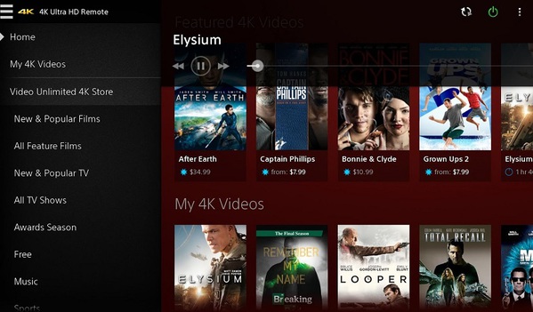 圖四 : SONY在4K Ultra HD Remote的應用程式中提供多種4K內容。