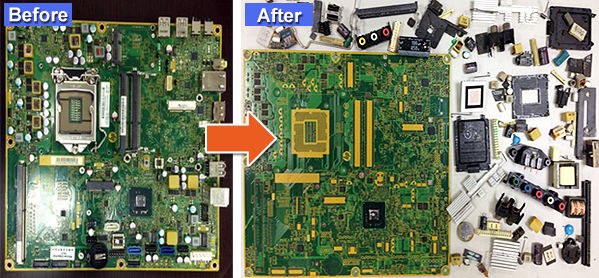 圖三 :   剝除鍍錫之後的電子元件仍能妥善，甚至針腳與線路依舊完整，能增加後續的再利用或回收效益