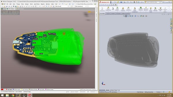 圖二 : 先進的ECAD/ MCAD集成，支持流行的MCAD工具，例如3D PCB設計環境中的SolidWorks，無需再進行導入/匯出。