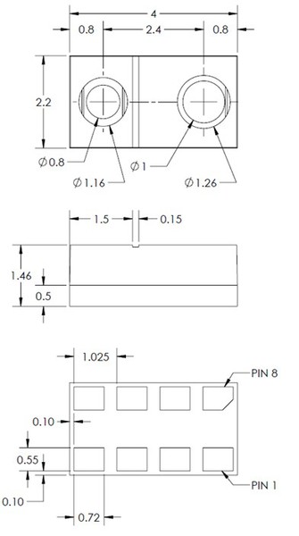 圖一 : Photologic V OPB9000 反射光學感測器的封裝尺寸和規格