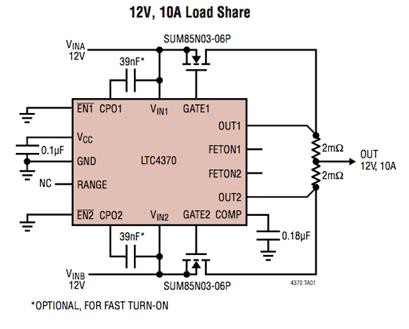 图2 :  LTC4370 双冗余电源均分