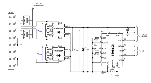 图三 : 使用NCP1095的典型PoE PD应用