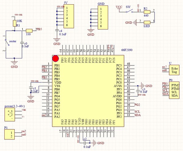 图4 : HT66F2390主控核心电路