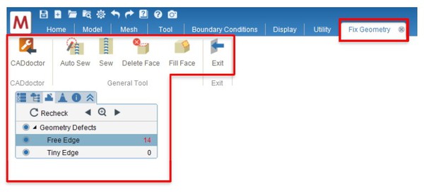 圖1 : 新增幾何修補頁籤、幾何缺陷樹狀表及CAD功能