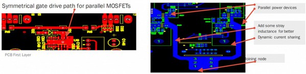 圖四 : 並聯MOSFET設計的PCB佈局範例