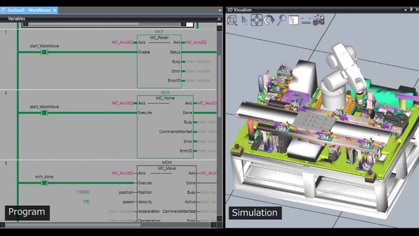 图三 : Sysmac Studio随附客制化的3D动作模拟工具，让工程师能检查及改良生产制程，而不贸然实作。（source：Omron）