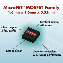 图为快捷半导体采用超紧凑薄型封装的高性能MicroFET MOSFET