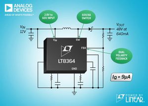 ADI 的 2MHz 升压 / SEPIC / 负压输出转换器内建4A、60V 电源开关和 9μA IQ