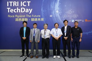 ICT TechDay各界貴賓合影。圖(右一)為NVIDIA Executive VP Marc Hamilton、(右二)KDDI經營規劃部本部長藤井彰人、(右三)工研院資通所所長闕志克、(左一)Soracom創辦人暨執行長玉川憲。