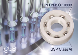 由xirodur MT180製成的滾珠軸承已獲得生物相容性認證，適用於實驗室設備、X 光機器人、生物反應器和核磁共振等應用。（source：igus GmbH）
