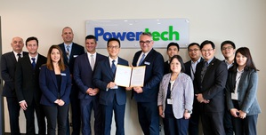 金属中心研发团队与加拿大Powertech研发团队签署MOU合影
(图左六为金属中心林??育处长、右七为Powertech CEO Pierre Poulain)